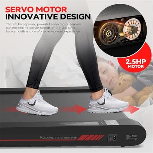 Walking Pad Treadmill with APP, 3 in 1 Under Desk Treadmills, 2.5HP Low Noise Walking Vibration Pad with Remote Control,Portable Treadmill for Home Office, Red 5