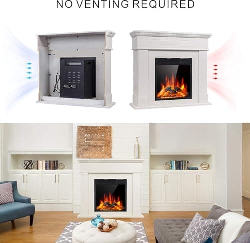 JAMFLY Electric Fireplace Mantel Package Wooden Surround Firebox TV Stand Free Standing Electric Fireplace Heater with Logs, Adjustable Led Flame, Remote Control, 750W-1500W, Lvory White 5