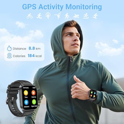 Smart Watch for Men Women Built-in GPS Fitness Tracker, 2.01" HD Touchscreen(Answer/Make Calls), 110+ Sport Modes with Heart Rate/Sleep Monitor/Compass, 1 ATM Waterproof, for Android iOS, Black 5