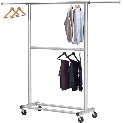 Simple Houseware Double Rod Garment Rack, Grey 6