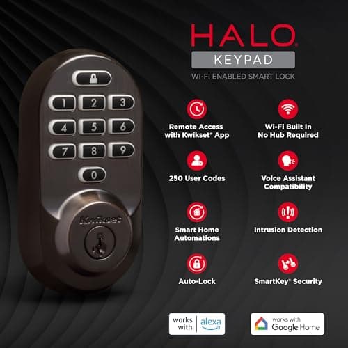 Kwikset Halo Wi-Fi Smart Lock, Keyless Entry Door Deadbolt, Geofence Auto-Unlock, Grade AAA Certified, No Hub Easy Install, Venetian Bronze Lifetime Finish Warranty, Backlit Keypad 10
