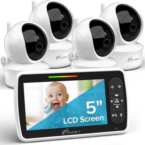 iFamily Baby Monitor with 4 Cameras and Audio- Large 5" Screen with 30Hrs Battery Life - Remote Pan-Tilt-Zoom,No WiFi, Two-Way Audio, Night Vision, Temperature, Lullabies, 960ft Long Range