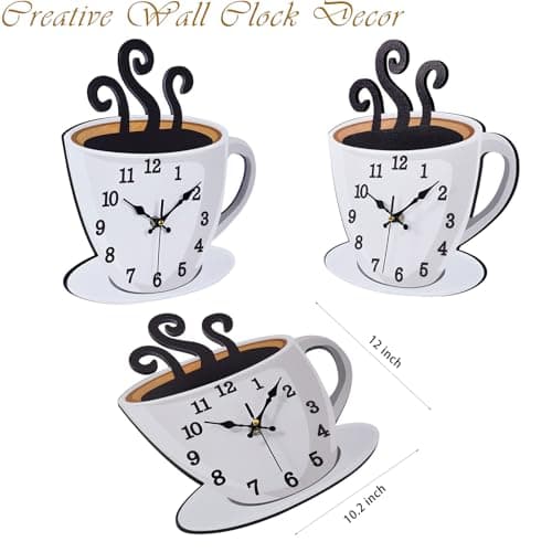 Fomaris Kitchen Clock Coffee Cup Wall Decor, Cafe Decorative Kitchen Wall Clocks Battery Operated for Home Office 6