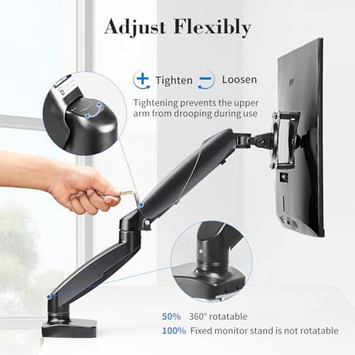 Monitor Mount Gas Spring Monitor Arm Desk Mount Fully Adjustable Fits 15-27 inch Monitors Weight Capacity up to 15.4 lbs,Dark Black 6