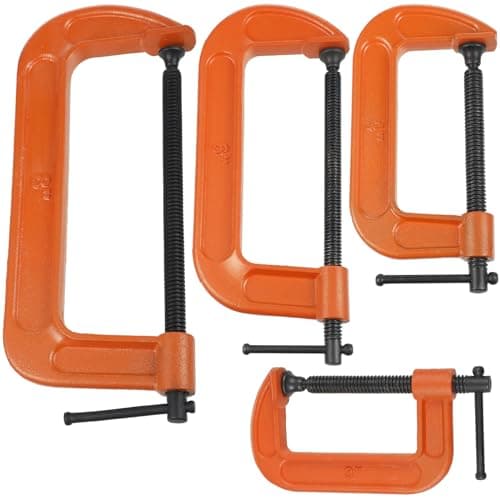 WILLBOND 4 Pcs C Clamps Set 3'' 4'' 6'' 8'' Small Steel Versatile Heavy Duty Welding Clamps Set Jaw Opening Sliding T Bar Handle for DIY Carpentry Caliper Woodworking Welding Building(Orange)