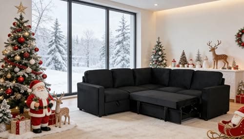 Trygoal Sectional Sleeper Sofa with Pull Out Bed, L Shaped Pull Out Couch with Storage Chaise, 5 Seats Convertible Couch Bed for Apartment, Living Room, Black 6