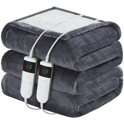 DANENOSA Electric Heated Blanket Queen Size 84''x90'' Soft Flannel & Sherpa Electric Blanket with 10 Heating Levels, Automatically Shut Down After 8h with Overheat Protection Machine Washable