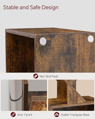 SUNMORY 6 Tier Tree Bookshelf, Small Bookcase with Storage Cabinet, Modern Tall Narrow Bookshelves Organizer, Floor Standing Book Shelf for Bedroom/Living Room/Home Office/Corner, Rustic Brown 6