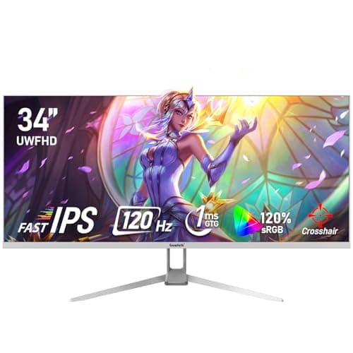 Gawfolk 34 Inch IPS Ultrawide 120Hz Gaming Computer Monitor, 21:9 UWFHD (2560x1080) PC Screen, 120% sRGB, Adaptive Sync, 178° Viewing Angle, Display Port, HDMI, Compatible with Wall mounting - White