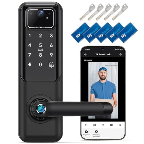 WiFi Smart Door Lock with Fingerprint & Camera - Keyless Entry with Handle & Keypad