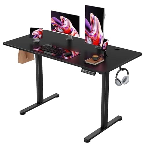 Furmax Electric Standing Desk, 45 x 24 Inches Sit Stand up Desk, Sit Stand Height Adjustable Home Office Desk with 4 Height Position Memory - with Splice Board (Black, 45)