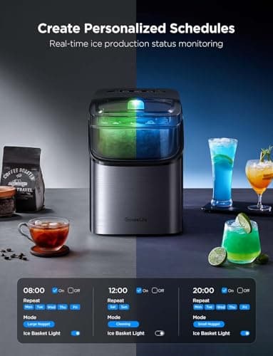 GoveeLife Smart Ice Maker Countertop, Portable Ice Machine with Voice Control, 9 Ice Cubes in 6 Minutes 3 Sizes, 26lbs/24Hrs, Self Cleaning RGB Lights, Quiet Ice Maker with Scoop for Kitchen Silver 8