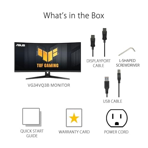 ASUS TUF Gaming 34” Ultra-Wide Curved Monitor (VG34VQ3B) – 21:9 QHD (3440x1440), 180Hz, 1ms, Extreme Low Motion Blur Sync, FreeSync Premium, Speaker, 90% DCI-P3, DisplayWidget Center, 3 yr Warranty 7