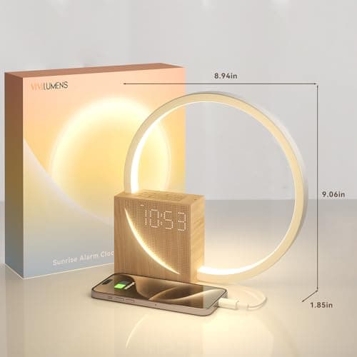 Vivilumens Sunrise Alarm Clock for Heavy Sleepers Adults, Wake-up Light, Sleep Aid 10 White Noise Sound Machines with 30/60/90 Timer, 3 Level Dimmable Touch Table Lamp with Snooze USB Charger Port 9