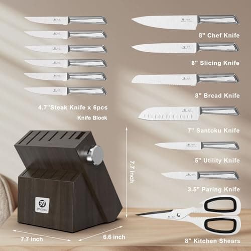 Knife Sets for Kitchen with Block imarku G14 Japanese Knife Set Stainless Steel Kitchen 14pcs, Built-in Sharpener, Sharp Knives with Non-slip Ergonomic Handle - Dishwasher Safe, Home Essential Gifts 6