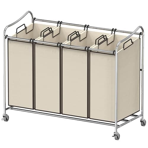 Simple Houseware 4-Bag Heavy Duty Rolling Laundry Sorter Cart, Chrome