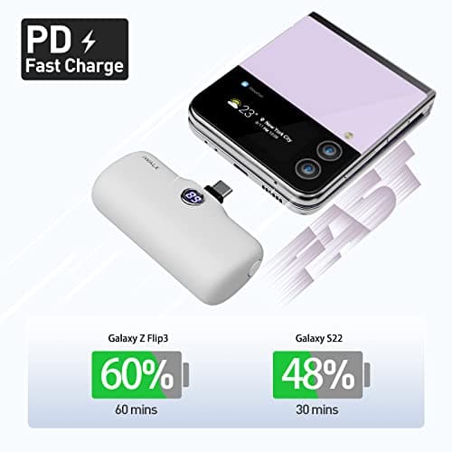 iWALK Small Portable Charger, 4,800mAh 18W PD Fast Charging Power Bank with Built-in USB-C Connector, External Mini Battery Pack for Samsung Galaxy S25/S24/S23, Android, iPhone 15/16/Pro/Max, White 3
