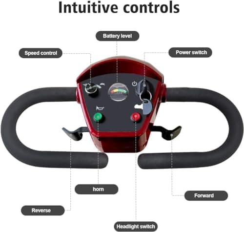 PENGJIE Electric Mobility Scooter for Adults Wheelchair Device for Travel, Elderly, 300 lbs Max Weight, 4-Wheel Powered Mobility Scooters for Seniors wiht Two Baskets (M1-Rose 1) 7