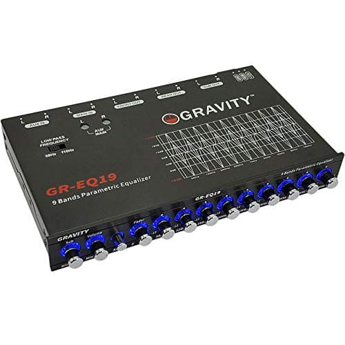 Gravity EQ19 1/2 Din 9 Equalization Bands Band Car Audio Equalizer EQ Front, Rear + Sub Output 9V with Three Stereo RCA Output/Built-in Input AUX/DVD Select Switch 5