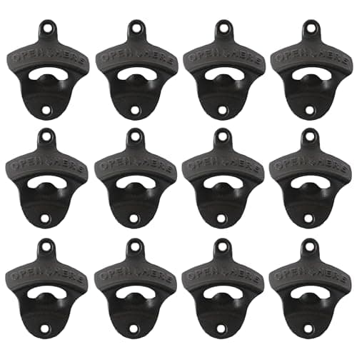 Luwanburg 12 PCS Black Bottle Opener Wall Mounted Bulk Screw in Table Cast Iron Beer Cap Opener for Wood Board Post Cooler DIY Crafts