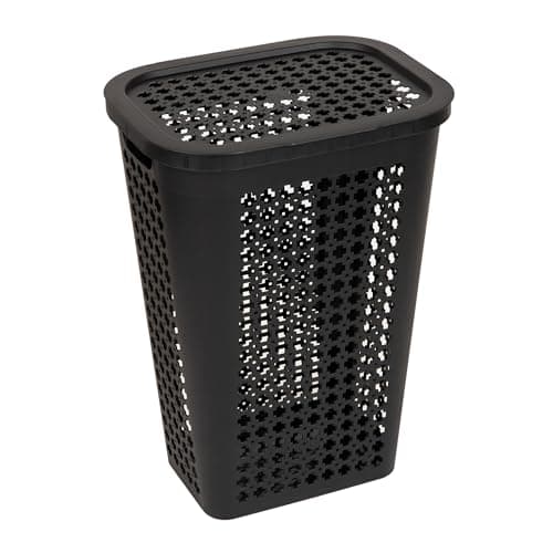 Mind Reader Slim Tapered Laundry Hamper with Lid, Clothes Basket with Swiss Cross Cut-Outs, Lightweight & Ventilated, Plastic, 16.75"L x 12.75"W x 23"H, Black 6