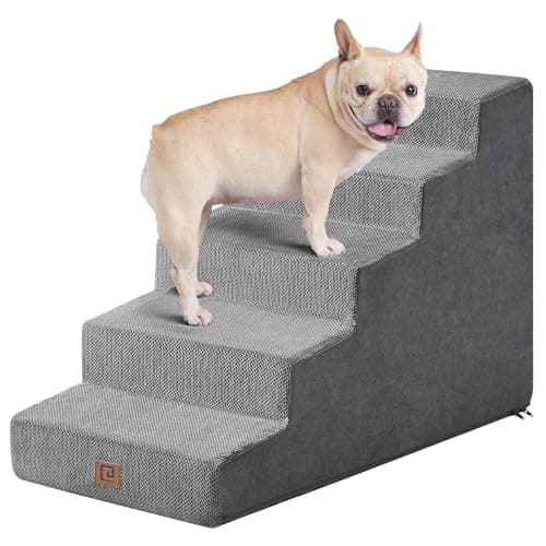 EHEYCIGA Dog Stairs Ramp for Small Medium Dogs, Dog Steps for High Bed and Couch, 3/4/5 Extra Wide Pet Stair Step for Cats (Grey, Slope 33" x 16" x 22.5", 5)