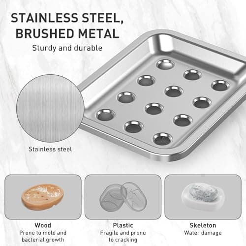 Stainless Steel Soap Dish, Large Double-Layer Draining Soap Holder, Metal Soap Dish for Bathroom, Shower, Kitchen and Sink Countertops 3
