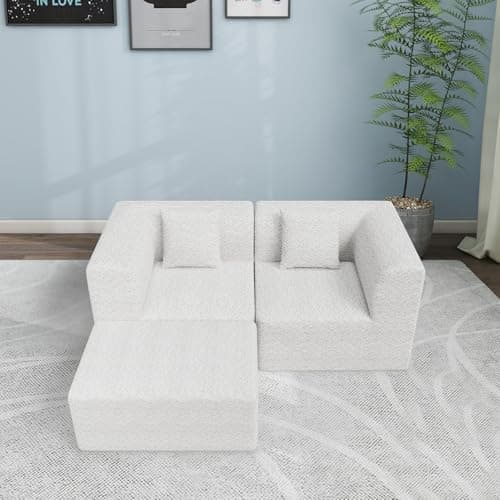 69" Love Seat L Shaped Modular Sectional Couch with Ottoman, Convertible Cloud Sofa for Living Room,Comfort Small Couch for Small Spaces 7