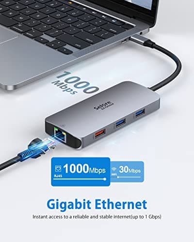 USB C Adapters for MacBook Pro/Air, Selore 9 in 1 USB C Hub with 4K HDMI, 2 * 10Gbps USB-C 3.1 GEN2 Port, 1Gbps Ethernet, USB 3.1 10Gbps Data Ports, 2*USB 3.0 dongle for Dell, HP and More 5