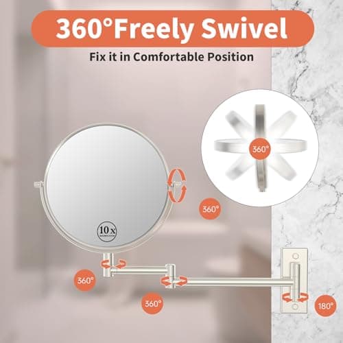 Erlingeryi 8" Wall Mounted Makeup Mirror 1X/ 10x Magnifying Mirror Double Sided Vanity Makeup Mirror for Bathroom Nickel Brush Finish 5