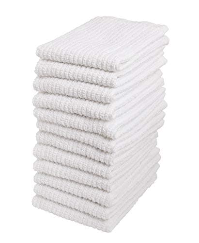 Living Fashions Bar Mop Cleaning Kitchen Dish Cloth Towels,100% Cotton, Machine Washable, Everyday Kitchen Basic Utility Bar Mop Dishcloth Set of 12, White