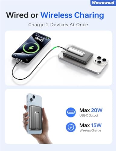 for Magsafe Portable Charger, 10000mAh Wireless Power Bank with Stand and PD 20W, USB C Fast Charging Powerbank, Magnetic Battery Pack Compatible with iPhone 17/16/15/14/13 Pro/Pro Max Series - Gray 4