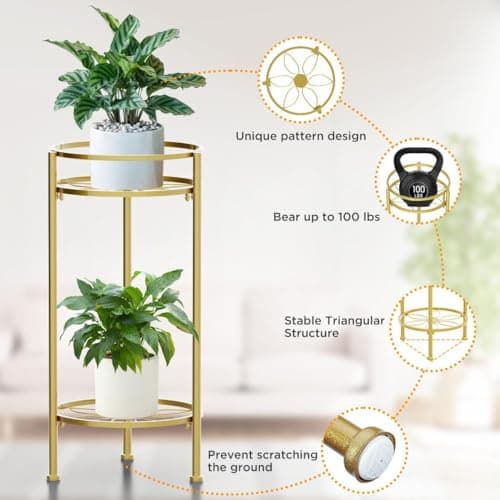 H HOMEXIN Plant Stand Indoor ,2 Tier Metal Plant Stand 23.5'' Tall Heavy Duty Sturdy Plant Shelf Holder,Rustproof Decorative Plant Stands Outdoor for Corner Garden Patio Livingroom Balcony 3