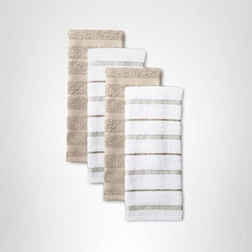 KitchenAid Albany Kitchen Towel 4-Pack Set, Milkshake Tan/White, 16"x26" 6