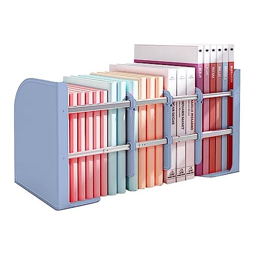 Adjustable BookEnds for Heavy Books, Metal Non-Skid Organizer for Shelves, Home, Office, School - Large Capacity 4 Layers (Blue)