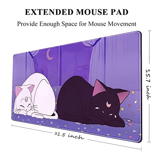Anime Kawaii Desk Mat Cute Cat Large Mouse Pad XXL Lavender Purple Extended Mousepad Gaming Desktop Mat Laptop Keyboard Mouse Mat Desk Pad 31.5''X15.7'' Non-Slip Rubber Base with Stitched Edges 6