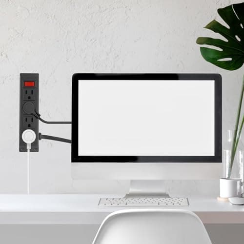 Wall Mount Power Outlet Strip, 4 Outlet Mountable Power Strip with Switch, Under Desk Power Strip Connect with 6ft Cord Mount Under Desk, Workbench, Nightstand, Dresser, Table.(Black) 6