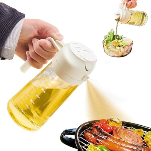 2 in 1 Oil Dispenser And Oil Sprayer for Kitchen, 2 in 1 Oil Sprayer Came With Some Stickers With Various Oil Labels, 420ml/14oz Oil Sprayer Perfect for Cooking, Air Fryer, BBQ, Baking, Salad - White
