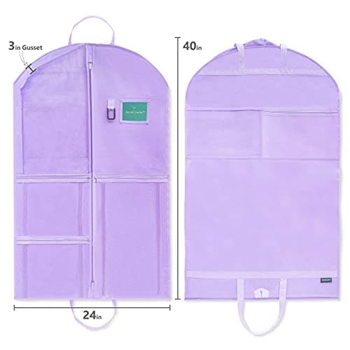 Waterproof Hanging Garment Bag 40 inch Clothes Bag with Gusset, 5 Pockets & Side Zip for Dance Costumes, Sports, Skating, Theatre, Beauty Pageants & More by Kendall Country, Lavender Purple 6