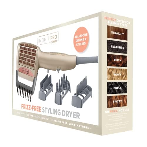 INFINITIPRO BY CONAIR 4-in-1 Frizz Free Styling Hair Dryer, 1875W Hair Dryer and 4 Attachments 7