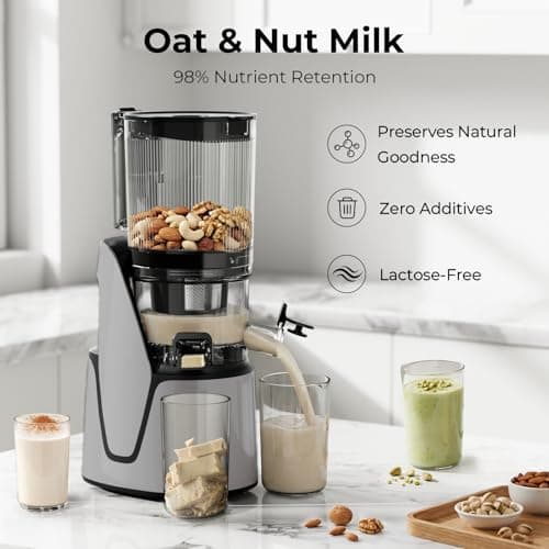 EanOruus Juicer Machines, 3-in-1 Cold Press Juicer with 6.5" Extra Large Chute, 100oz Large Capacity, AC Motor, Makes Juice, Nut Milk & Sorbet, Silver Gray 10