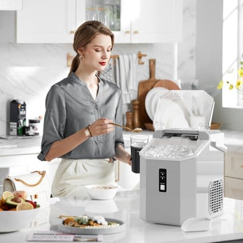 Nugget Ice Maker Countertop with Self-Cleaning, Crushed Ice Maker Machine with Handle, 35lbs/24H, One-Click Operation for Home/Office(Grey) 7