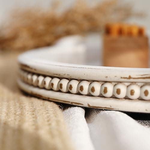 Hanobe Decorative Trays for Coffee Table : White Oval Centerpiece Tray Wood for Farmhouse Entry Table Decor Round Bathroom Tray for Living Room Kitchen Counter 7