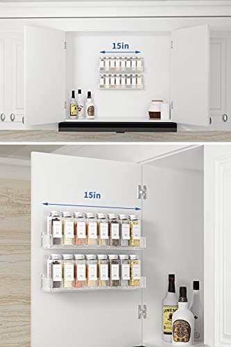 FEMELI Acrylic Wall Mount Spice Rack - 15 Inch, 4 Pack Hanging Spice Rack Shelf for Cabinets, Cupboard or Pantry Door, Kitchen Organizer 6