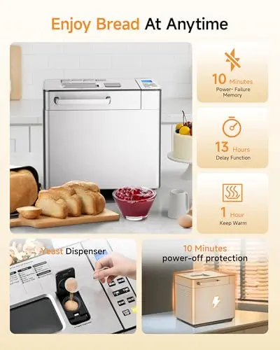 Gleedelish 2LB Bread Maker Machine, 25 in 1 Programmable Bread Maker, Bread Machine with Fruits & Nuts Dispenser for Beginner, Breadmaker with Nonstick Ceramic Pan, Gluten-Free, Recipe, Gifts 7