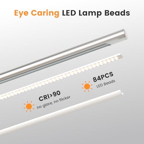 ALFELE Metal Desk Lamp for Home Office - 16'' Foldable LED Desk Light for Reading, 4 Color Temps, 15W 1200Lm Dimmable Table Lamp with Flexible Arm, Task Lamp for College Dorm Study Painting, Silver 5