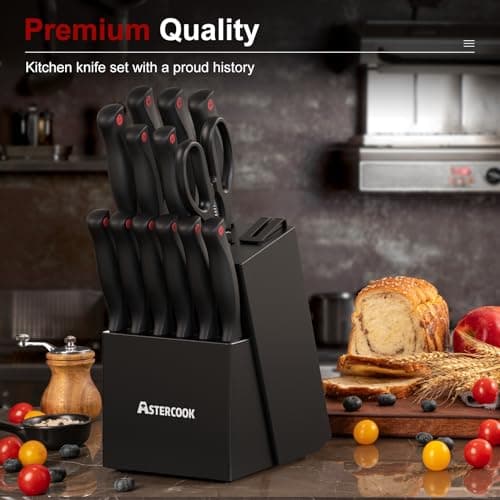 Knife Set, Astercook 15 Pieces Knife Sets for Kitchen with Block, Dishwasher Safe Kitchen Knife Set with Built in Sharpener Block, German Stainless Steel Knife Block Set, Valentine's Gift 5
