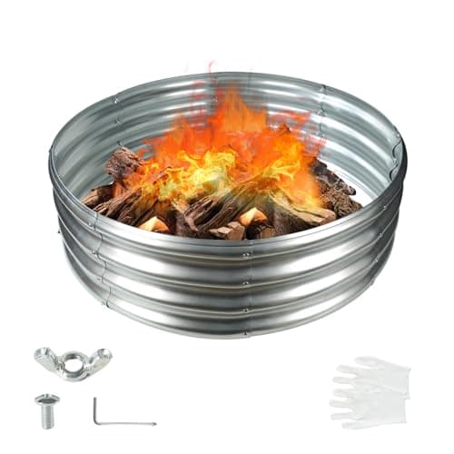 YSEJOMP 36 Inch Round Galvanized Fire Pit Ring/Fire Ring - Foldable and Perfect for Outdoor Gatherings and Campfires in The Yard/Garden/Park/Beach (3 FT Diameter, Silver)
