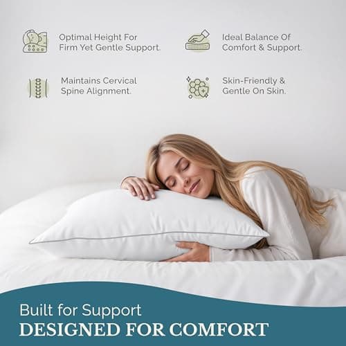 Casa Platino Bed Pillows Queen Size Set of 2 - Firm, Cozy & Soft Pillows for Adults- Pack of 2 – Luxury Queen Size Bed Pillow for Side, Back & Stomach Sleepers - White 5