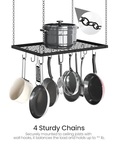 CHOEZON Hanging Pot Rack, Ceiling Mounted Pot Hanger for Kitchen, Metal Cookware Storage Organizer with 12 Hooks, for Storage of Cookware, Utensils in Kitchen, 23.7" L, Black TPR03BB 5